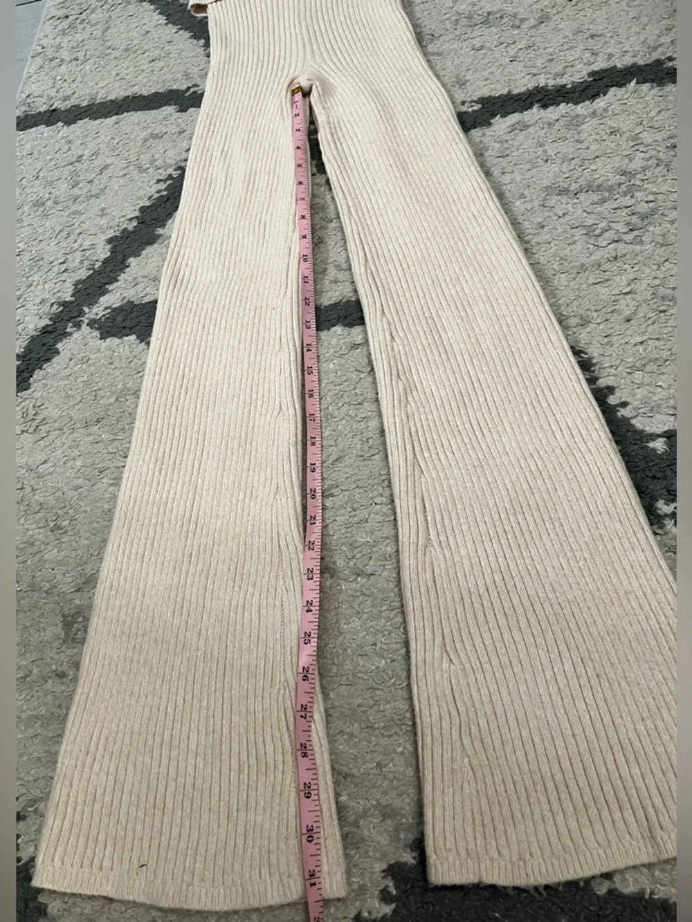 aerie Ribbed Wide-Leg Knit Pants in Light Beige - Picture 3 of 6